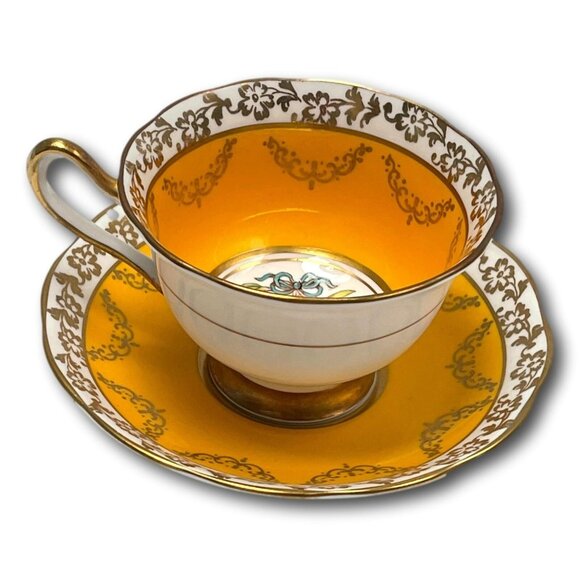 Royal Albert Teacup Saucer Porcelain Fine Bone China Yellow UK 1950s - Picture 4 of 12
